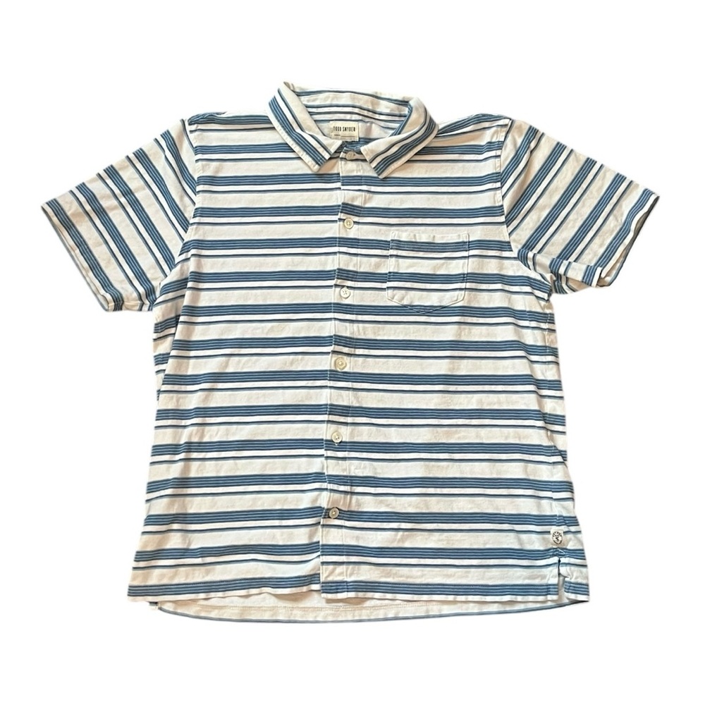 Todd Snyder Blue White Striped Short Sleeve Shirt L